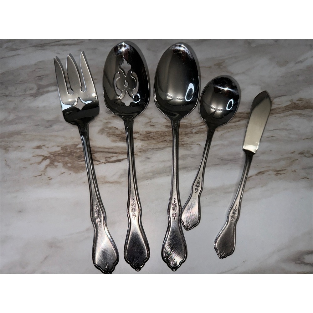ONEIDA MORNING BLOSSOM 5‎ PIECE HOSTESS SET -  STAINLESS BURNISH HANDLE